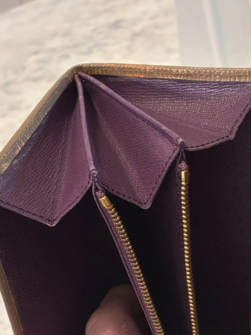 Authentic Louis Vuitton Vintage Epi Leather Long Flap Wallet in Taupe & Purple